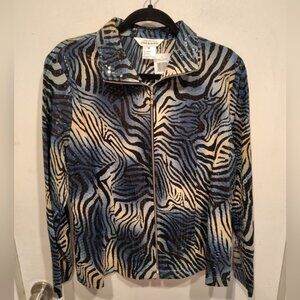 Misook NWT Multicolor Zebra Animal Print Shiny Zip Up Jacket XL Mobwife Career